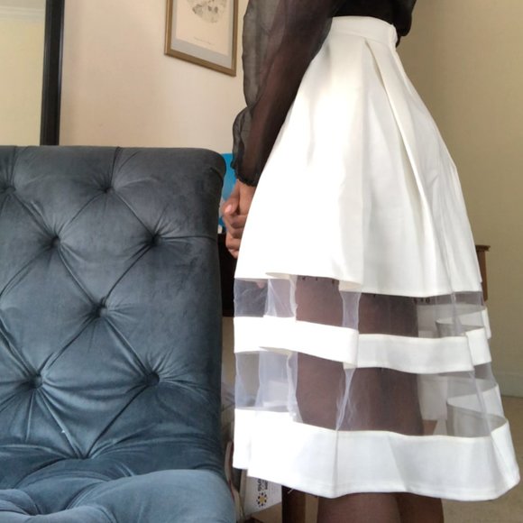 H&M WHITE MESH LAYER MIDI SKIRT - Picture 2 of 5